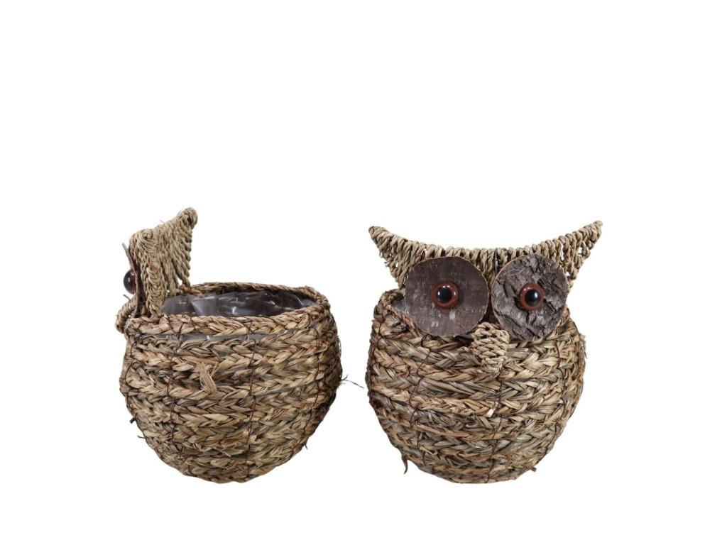 Pflanztopf Eule Strohseil natur D11xH14cm
