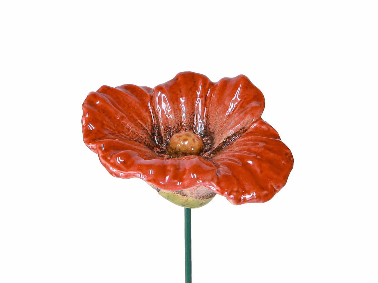 Stecker Mohnblume Keramik rot D8cm + Pin