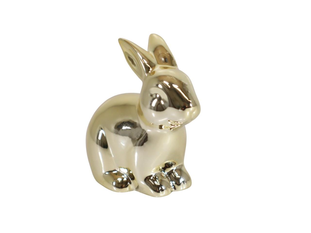 Hase sitzend Keramik gold H9cm