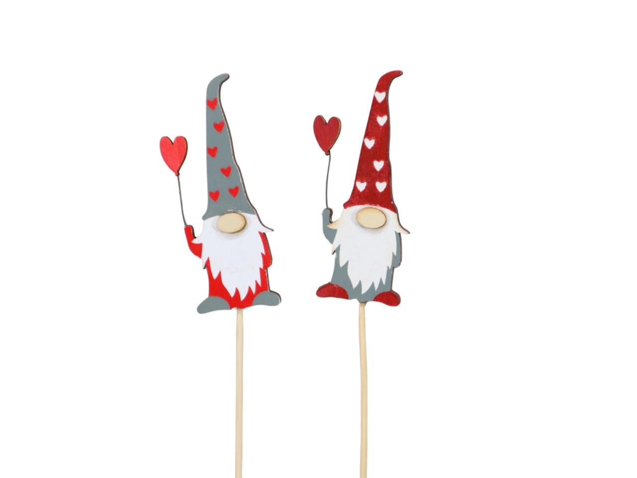 Stecker Zwergwichtel mit Herz Holz grau-rot D3x8,5cm + Pin