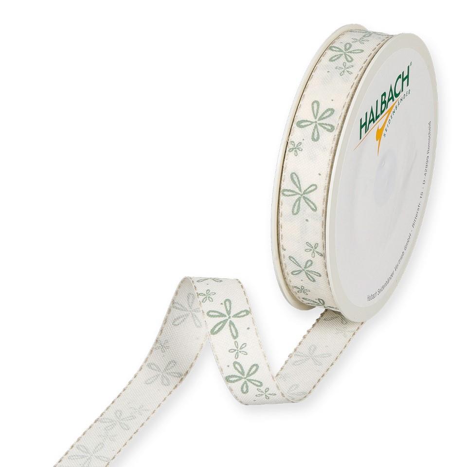 Druckband Blüten 15 mm 18 Meter cream/jade 70