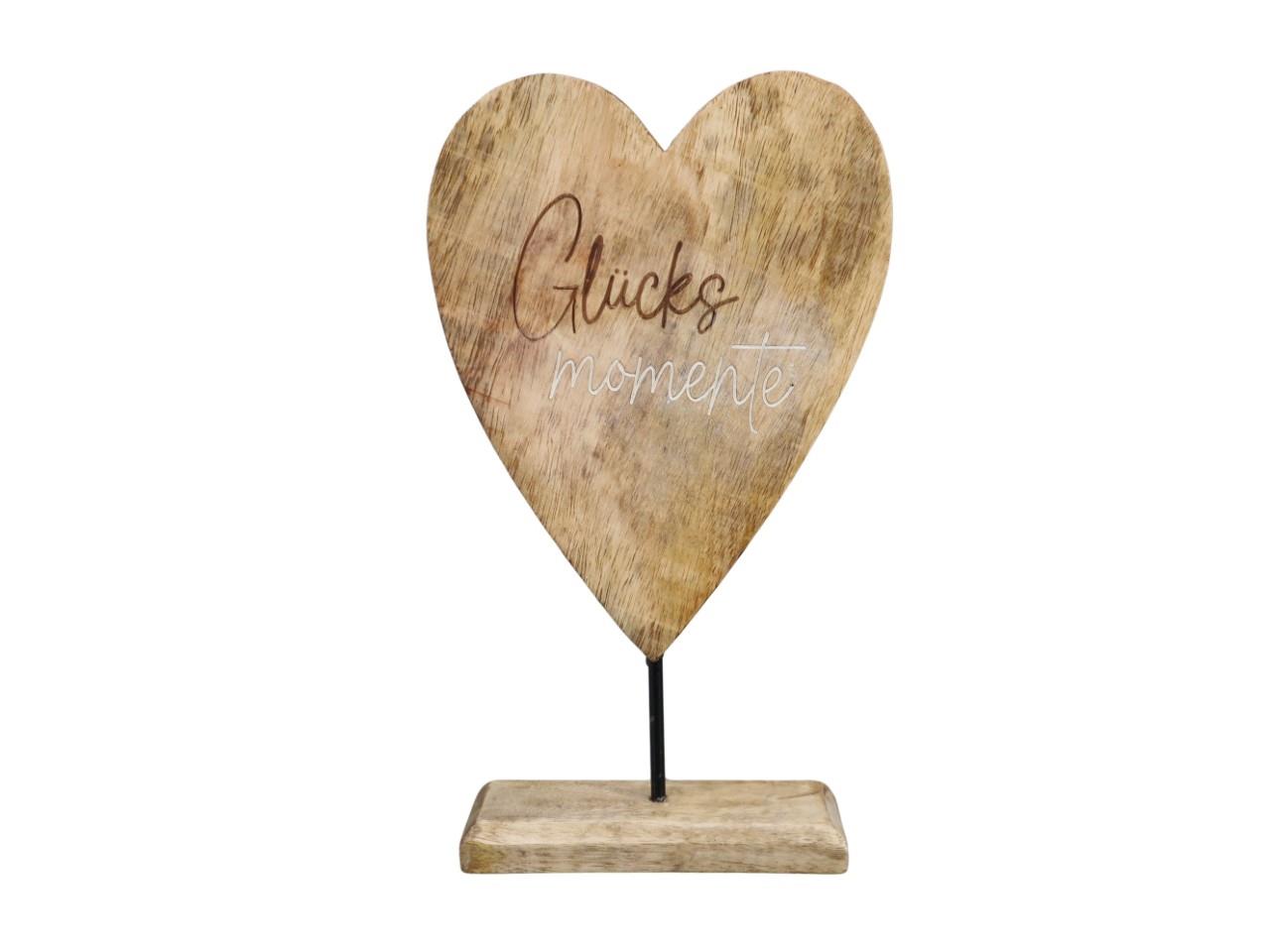 Herz stehend "Glücksmomente" Mangoholz natur H26cm