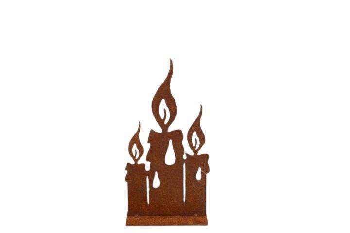 Kerzen auf Platte Metall rost H20xB10cm