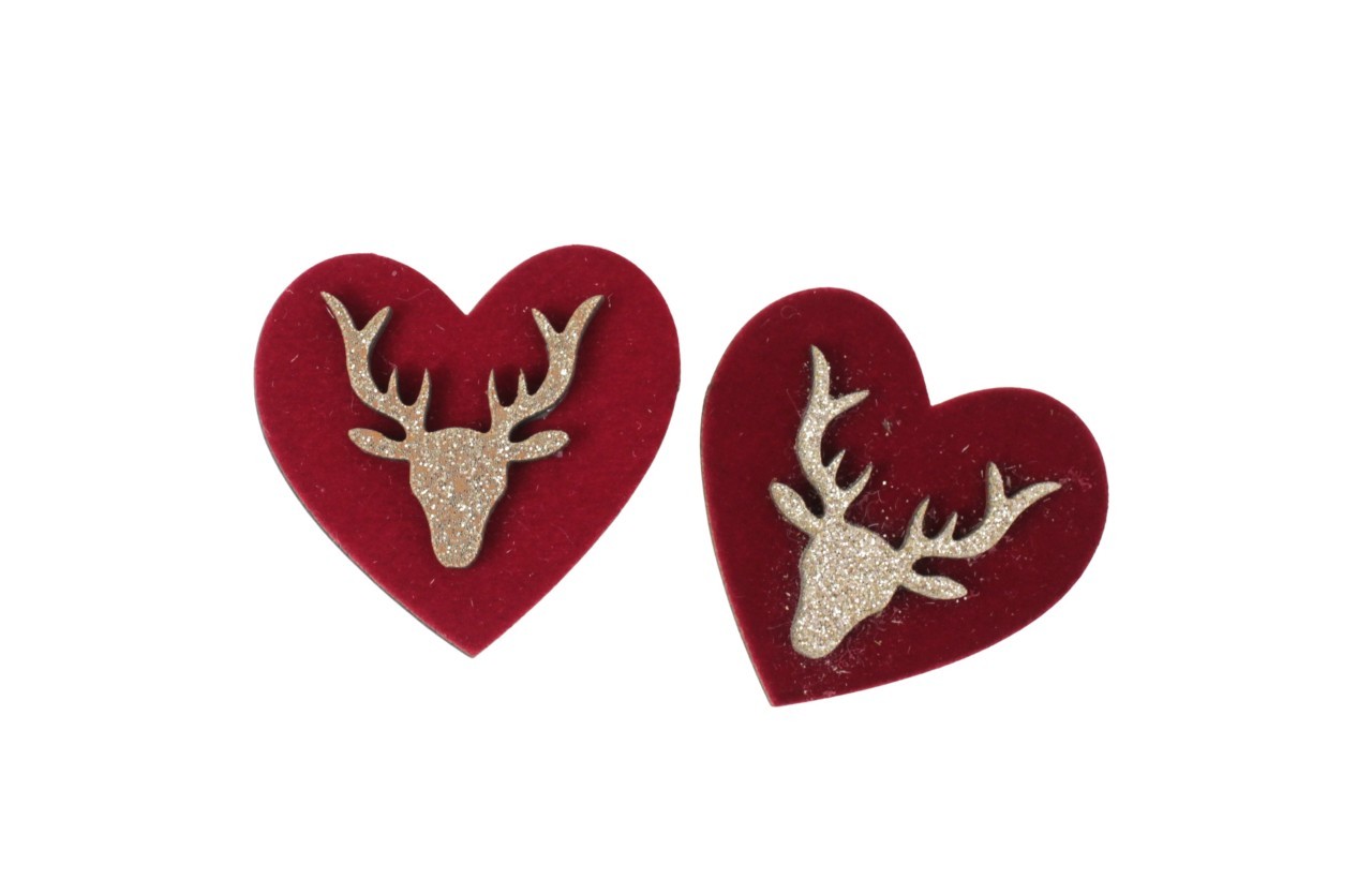 Streuer Herz m. Hirschkopf Rosso dunkelrot-gold Holz 4,3x4cm