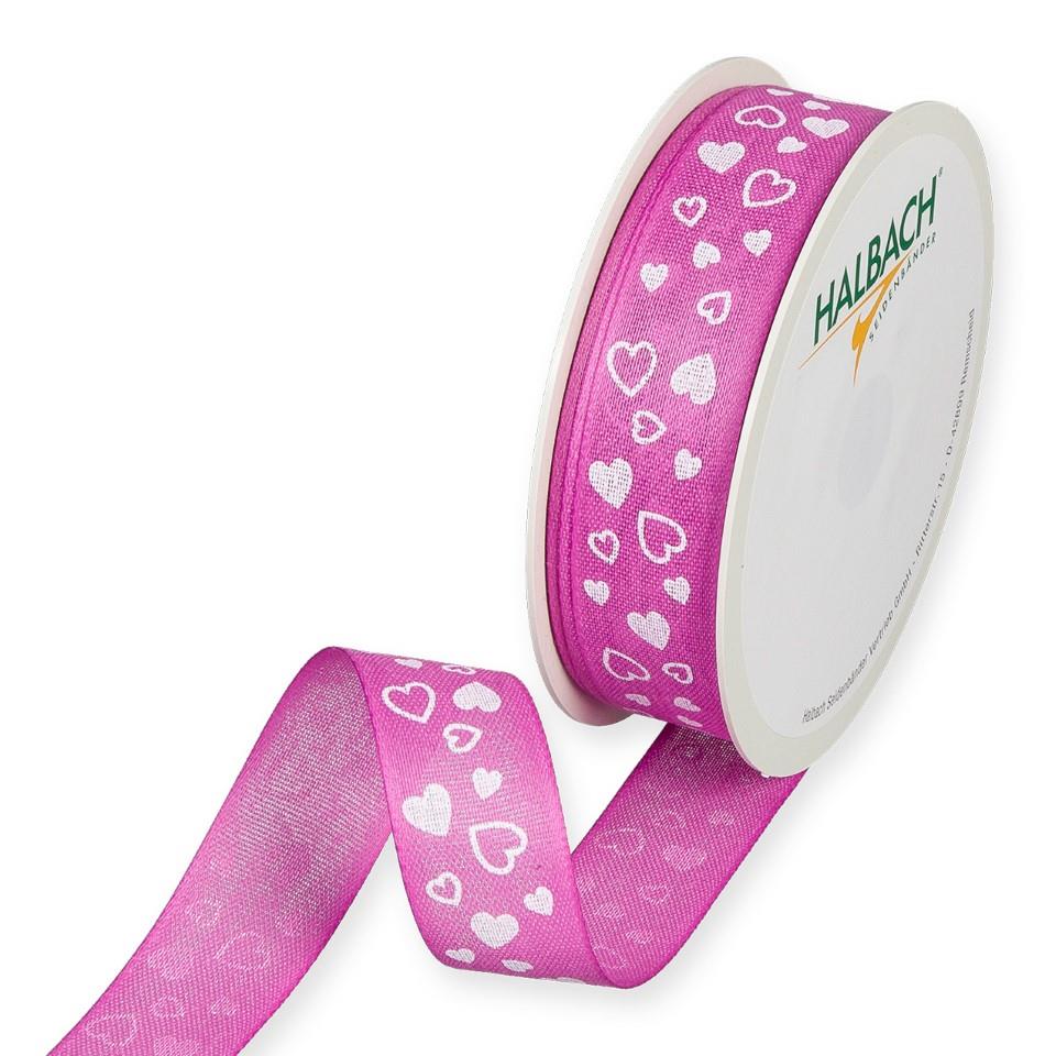 Druckband Herzen 25 mm 18 Meter pink 512