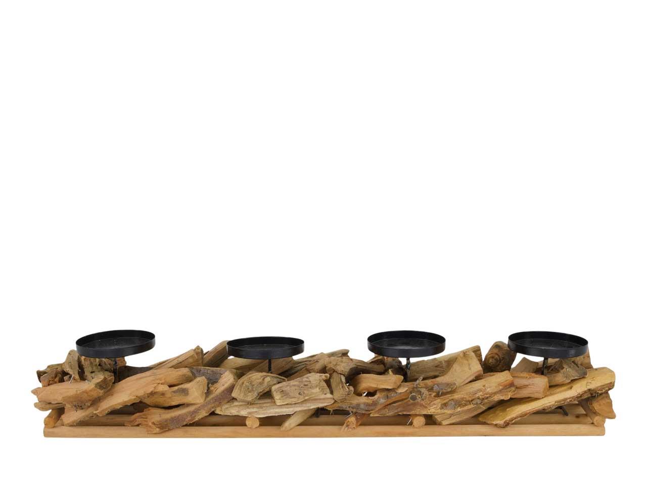 Kerzenhalter 4fach auf Teakholz L58cm