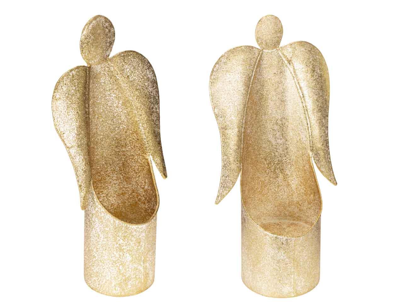 Engel stehend mit Kerzenhalter Metall gold-creme H50cm