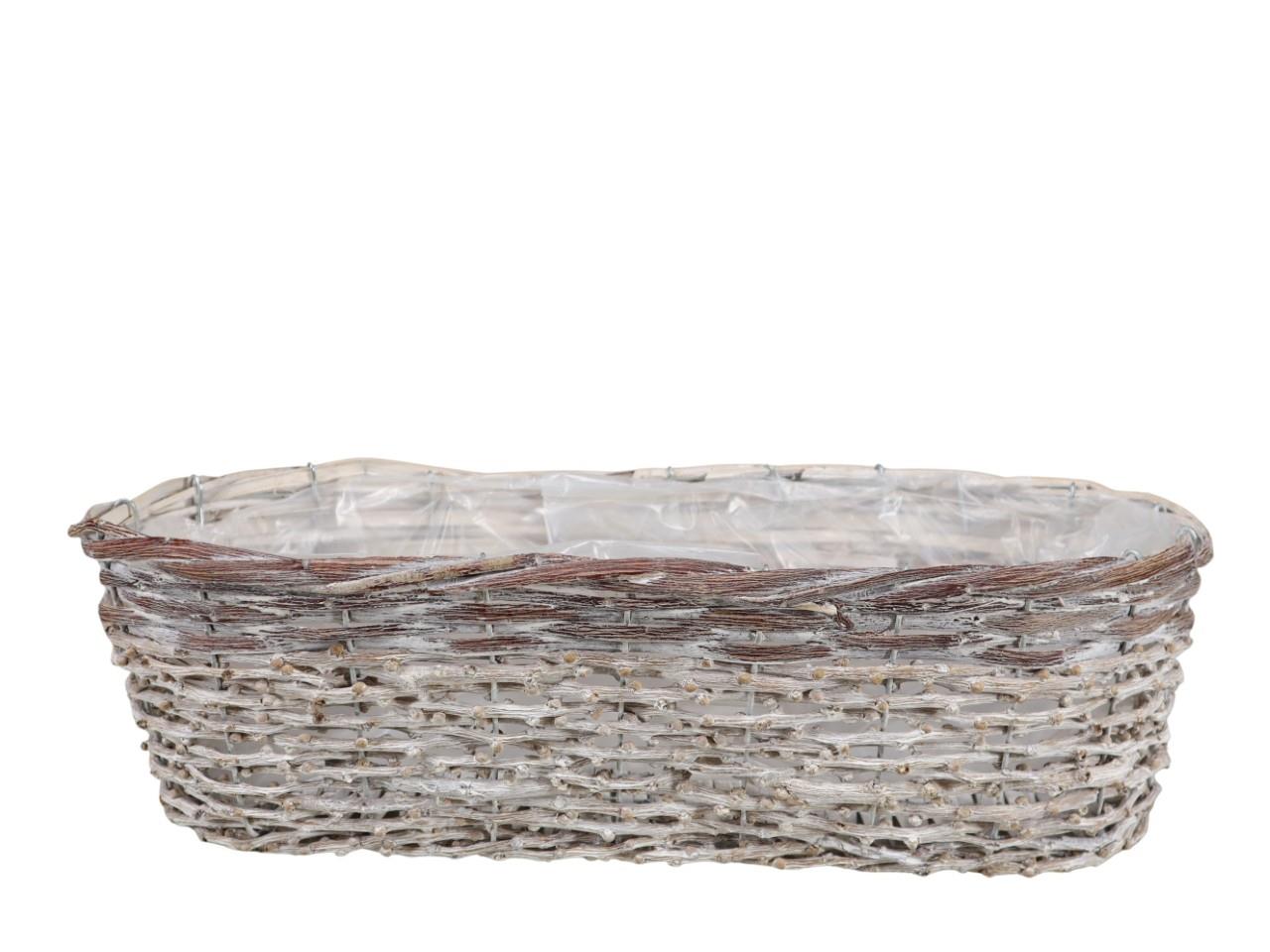 Pflanzkorb oval Weide/Rattan gekalkt L47x20xH13,5cm
