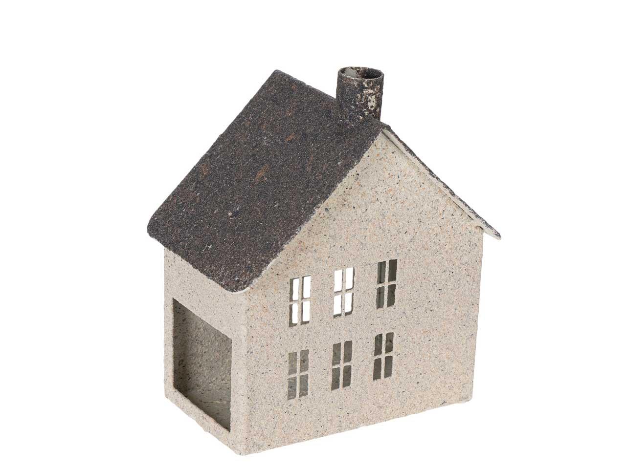 Haus f. Teelicht Metall creme+braun-antik D12x7xH16cm