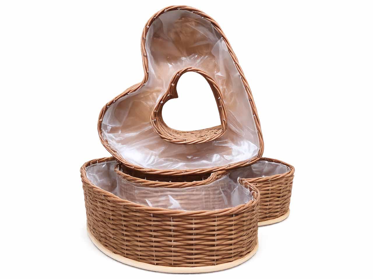 Pflanzherz offen Weide m. Holzboden Set/2 natur D55/45cm