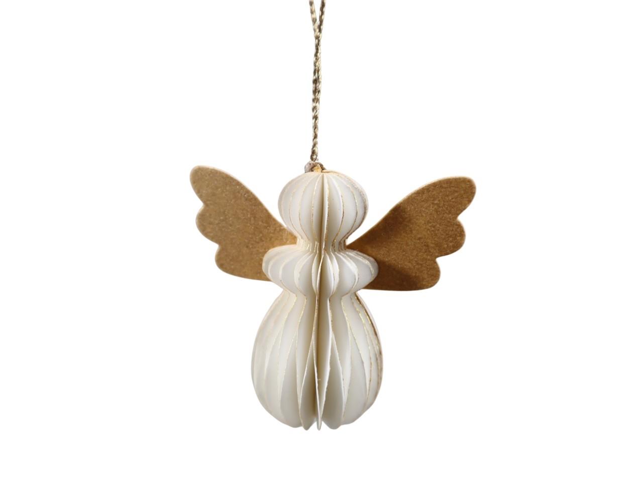 Engel hängend Papier creme-gold D6cm