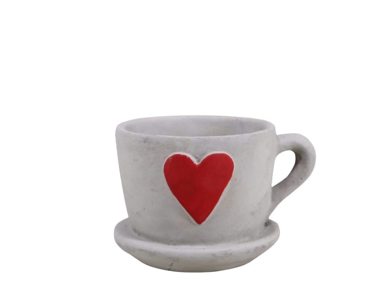 Tasse m. Herz Zement grau-rot D12xH8cm