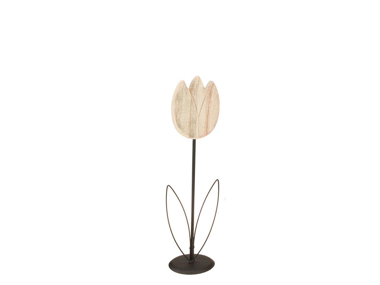 Tulpe Holz natur auf Metallfuß H35cm