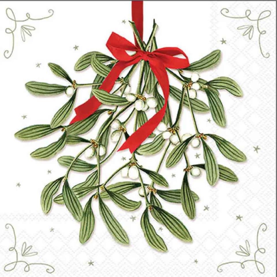 Serviette 33x33 cm Mistelzweig m. Schleife