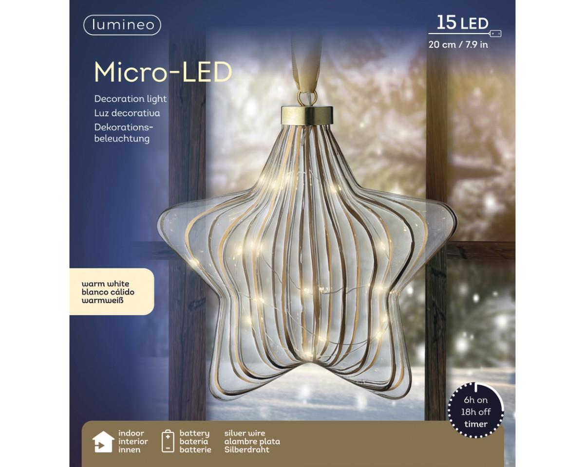 Stern hängend inkl. 15 Micro LED klar/gold D20cm