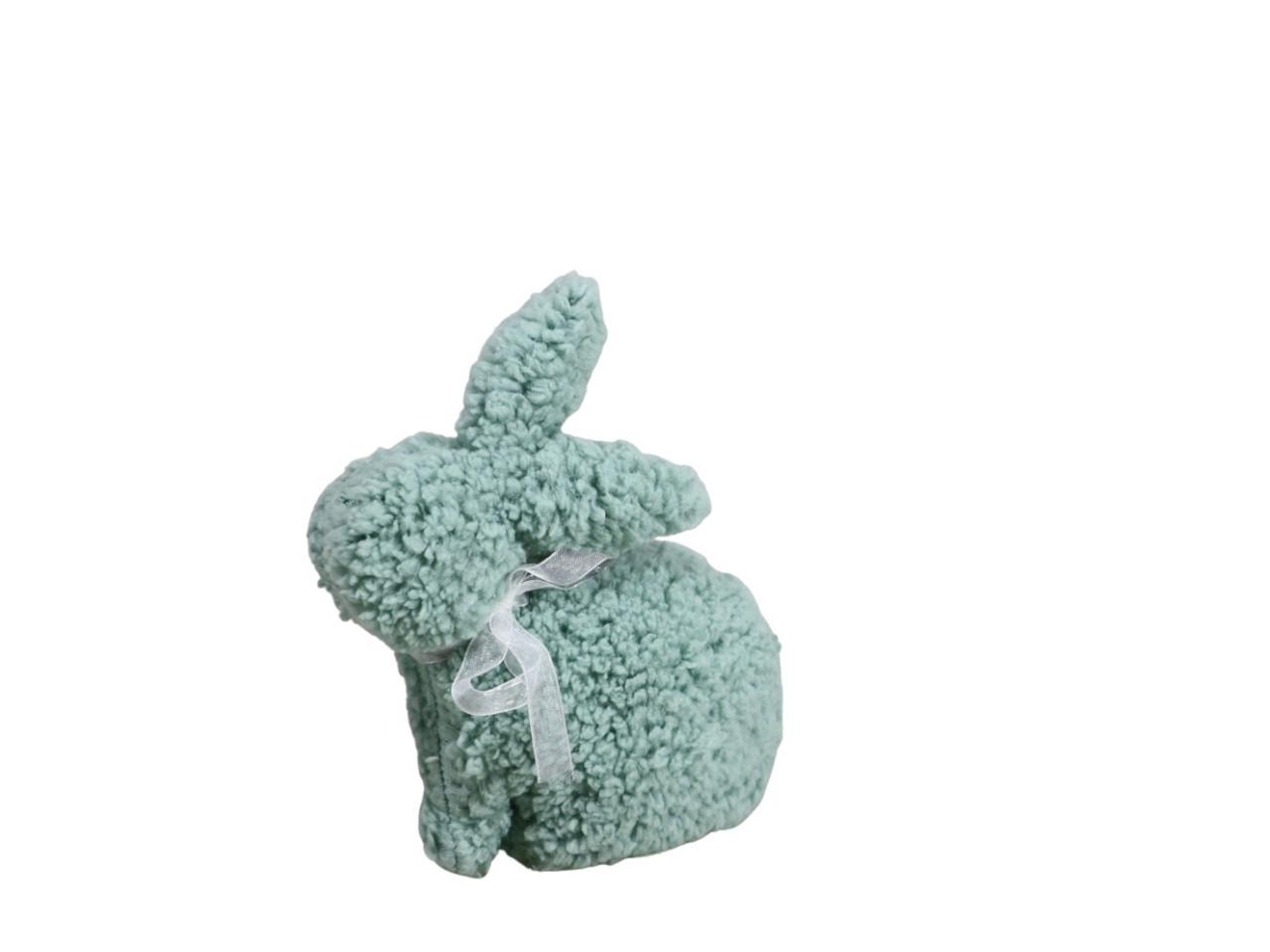 Hase stehend Teddyfell auf Holzplatte softgrün L14,5cm