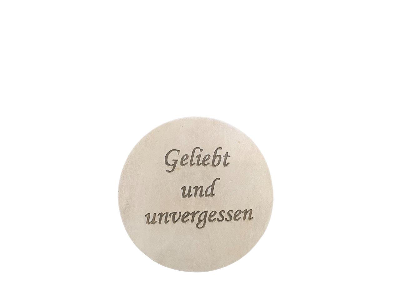 Platte -Geliebt und unvergessen- creme Polyresin D10cm