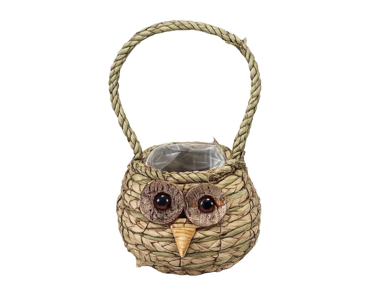 Pflanzkorb Eule mit Henkel Seegras natur D14xH31cm