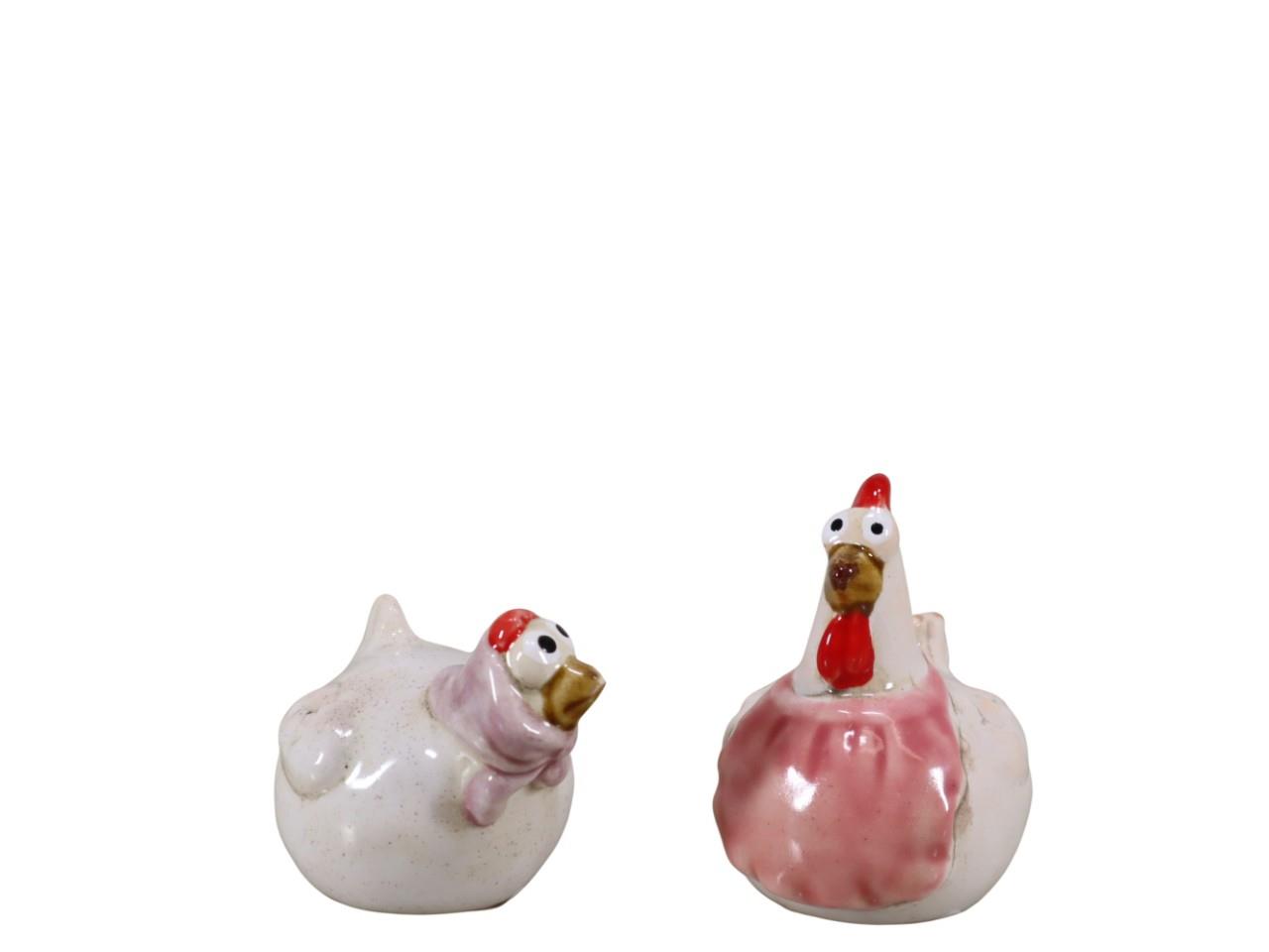 Hühner sitzend m. Schürze u. Halstuch Keramik sort. D7cm