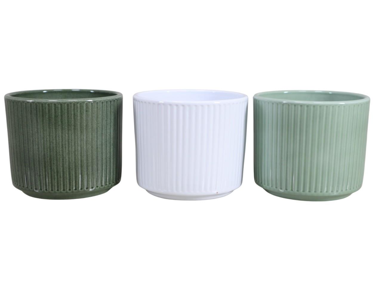 Keramikübertopf Stripes grün mix D16cm