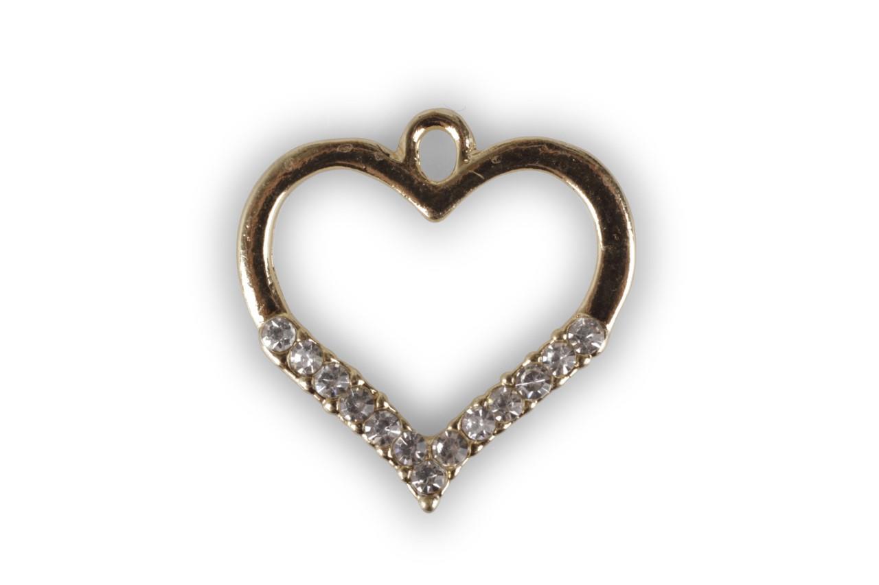 Herz m. Öse Glamourous m. Glasdiamanten Metall gold D2,2cm