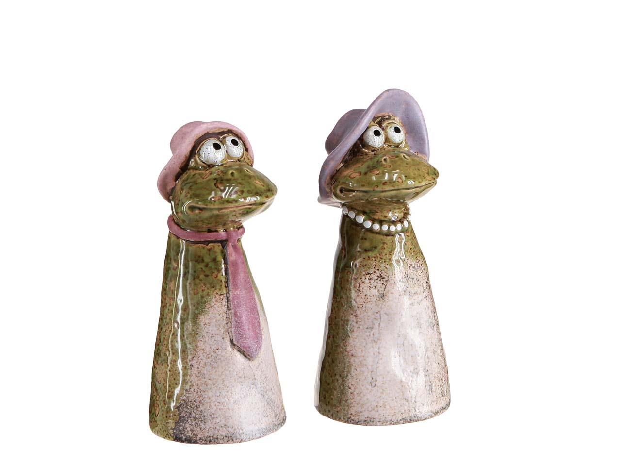 Frosch 2-fach sort. Keramik grün/weiß D7xH17cm
