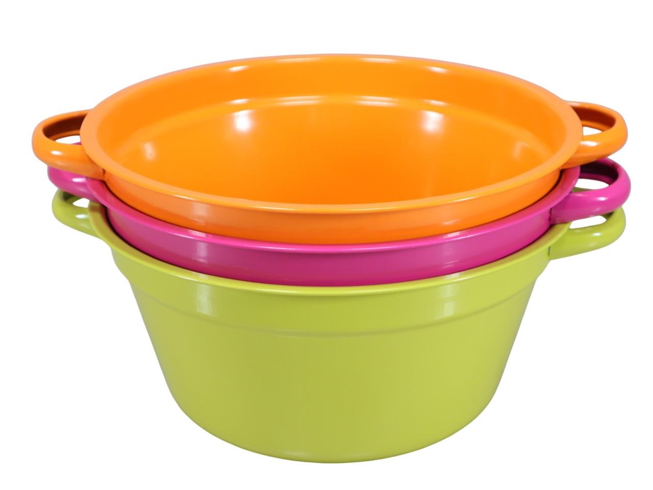 Pflanzschale m. Griffen Metall 25cm pink-orange-grün mix