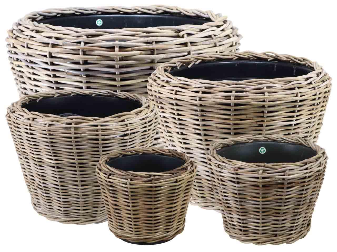 Pflanztopf Kubu-Rattan grau Set/5 D80-36cm