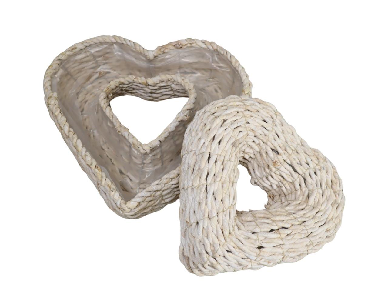 Pflanzkorb Herz Strohseil Set/3 40x10, 30x10cm white-washed