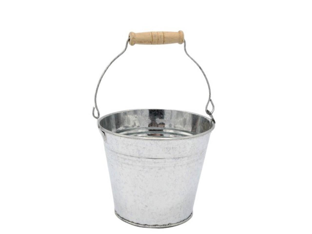 Übertopf m. Holzgriff zink-glanz D14cm