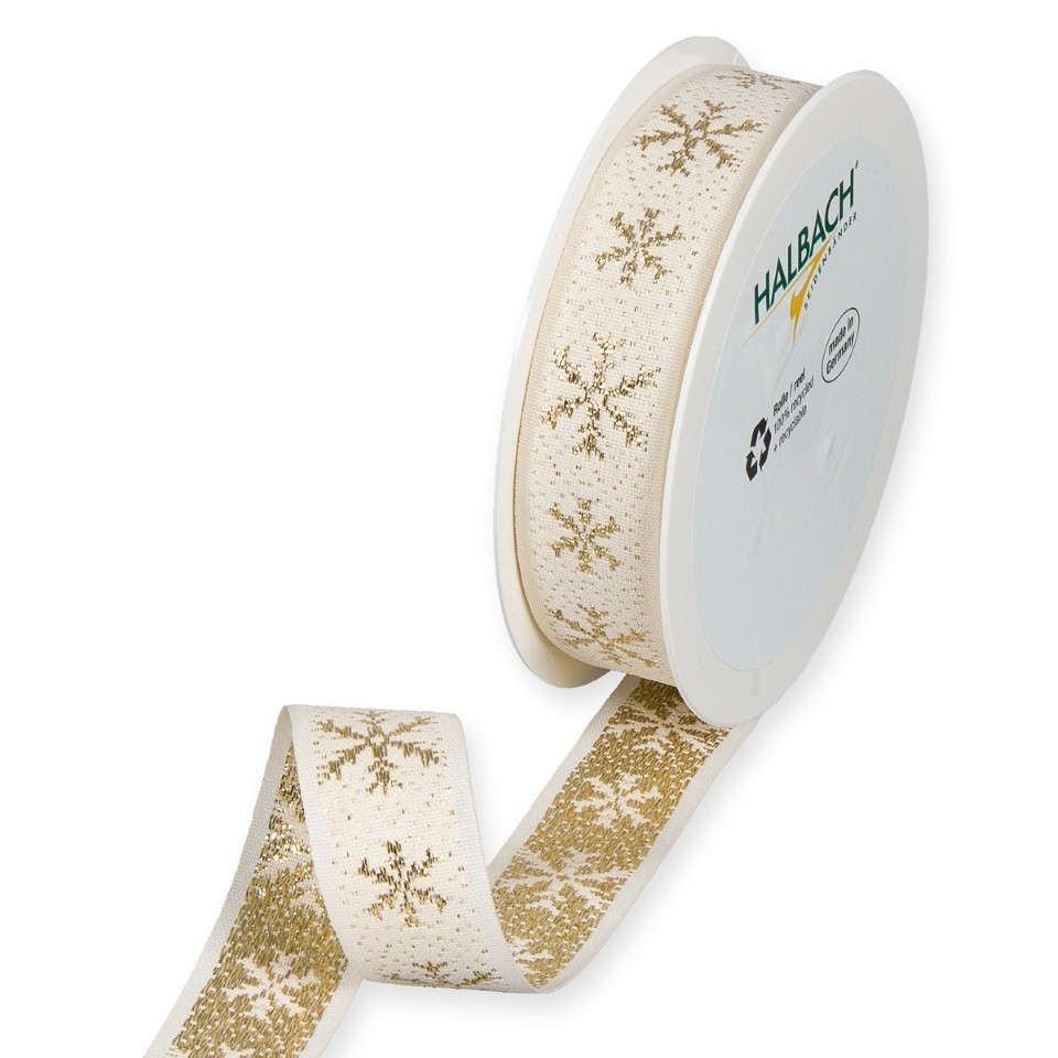 Lurexband Schneesterne 25 mm 15 Meter cream/gold 70