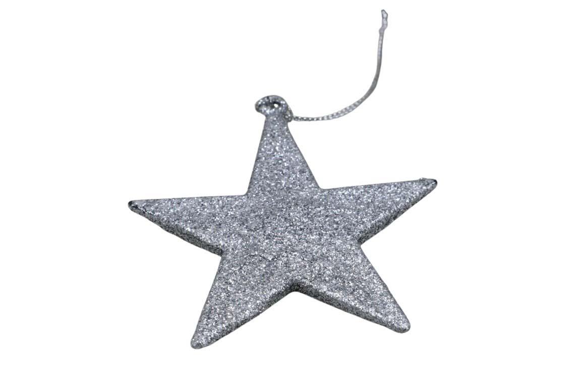 Hänger Stern Kunststoff silber-glitzer D9cm