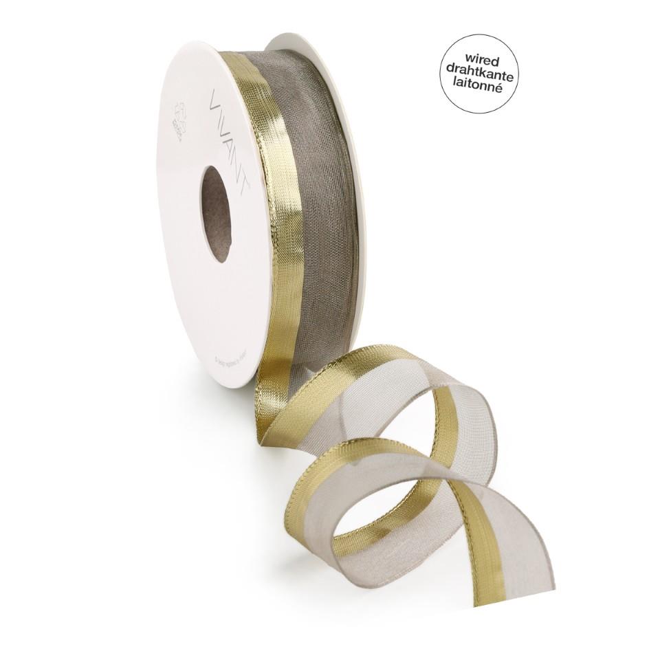 Band Organza Linea 25 mm 10 Meter hellgrau/gold 82