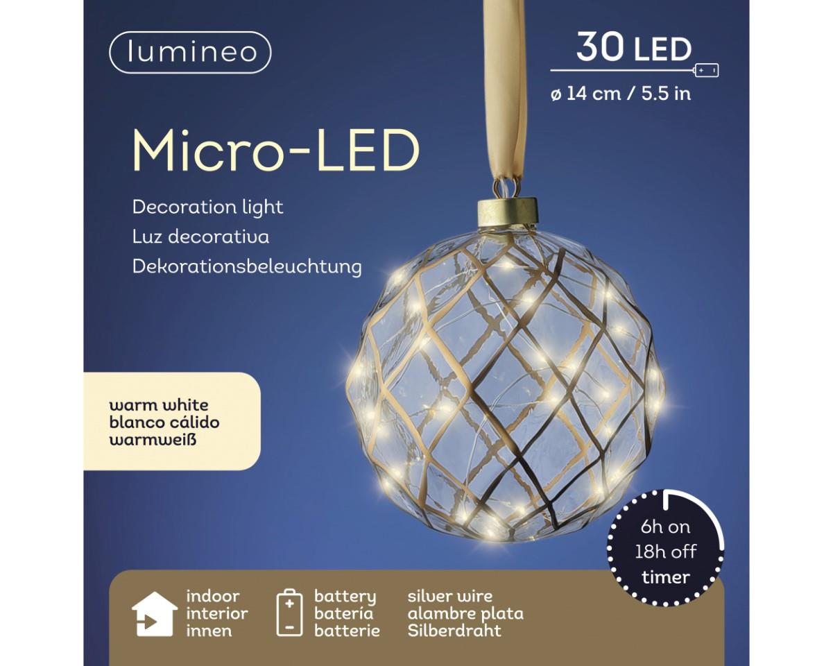 Kugel hängend inkl. 30 Micro LED klar/gold D14cm