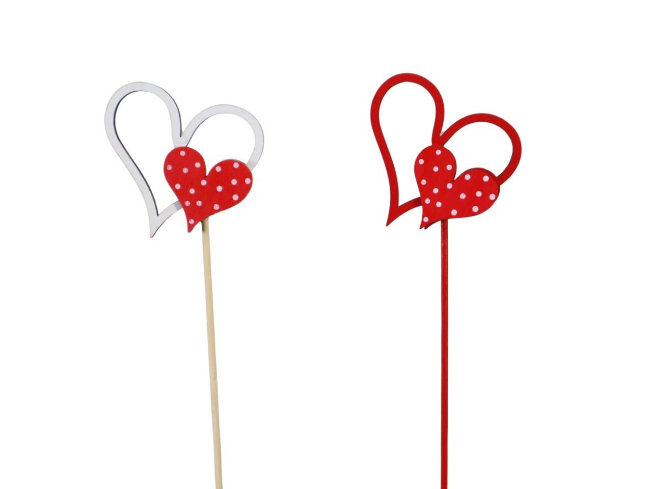 Stecker Herz doppelt Holz weiß-rot sort. D7cm + Pin