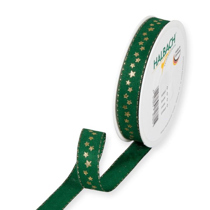 Druckband Sternchen 15 mm 18 Meter dark green/gold 32
