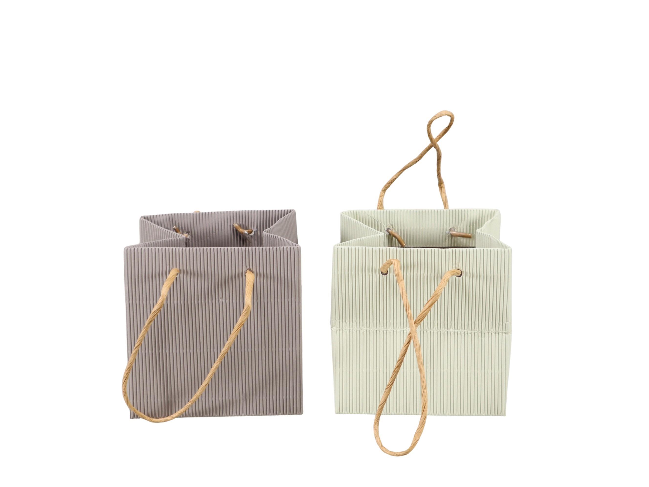 Tasche m. Folie Wellpappe m. Henkel creme-taupemix D12x12m