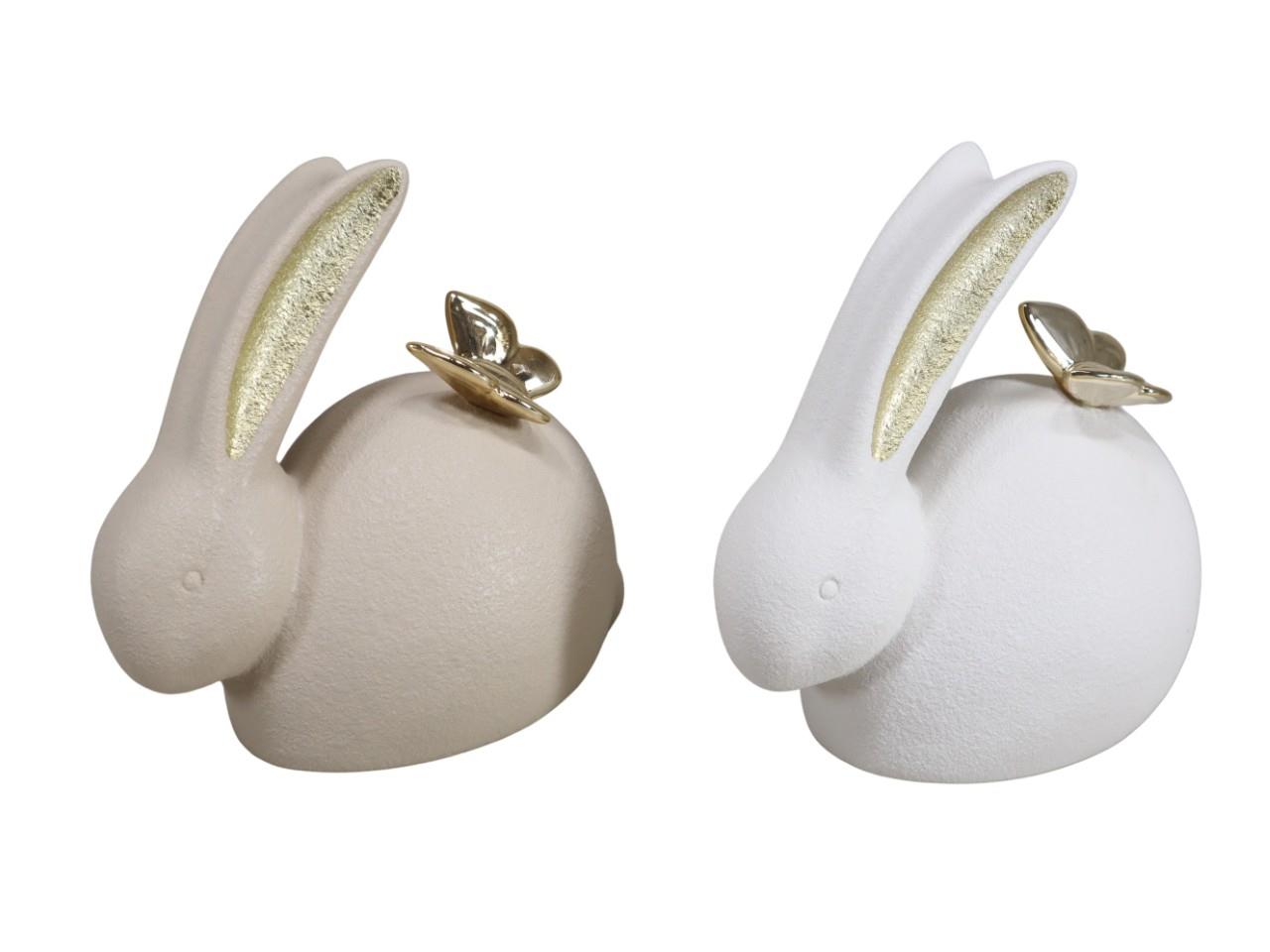 Hase Porzellan m. Schmetterlingen gold H17cm weiß-creme