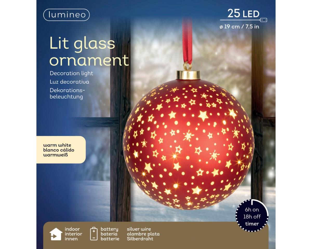 Glaskugel hängend inkl. 25 Micro LED Sterndekor rot D19cm