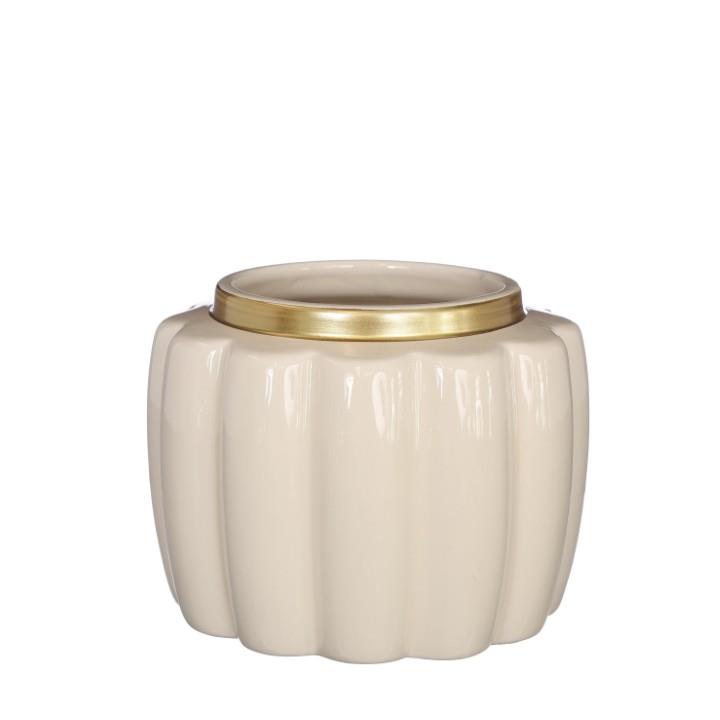 Übertopf Sitzkissen Keramik creme/gold D12,6cm