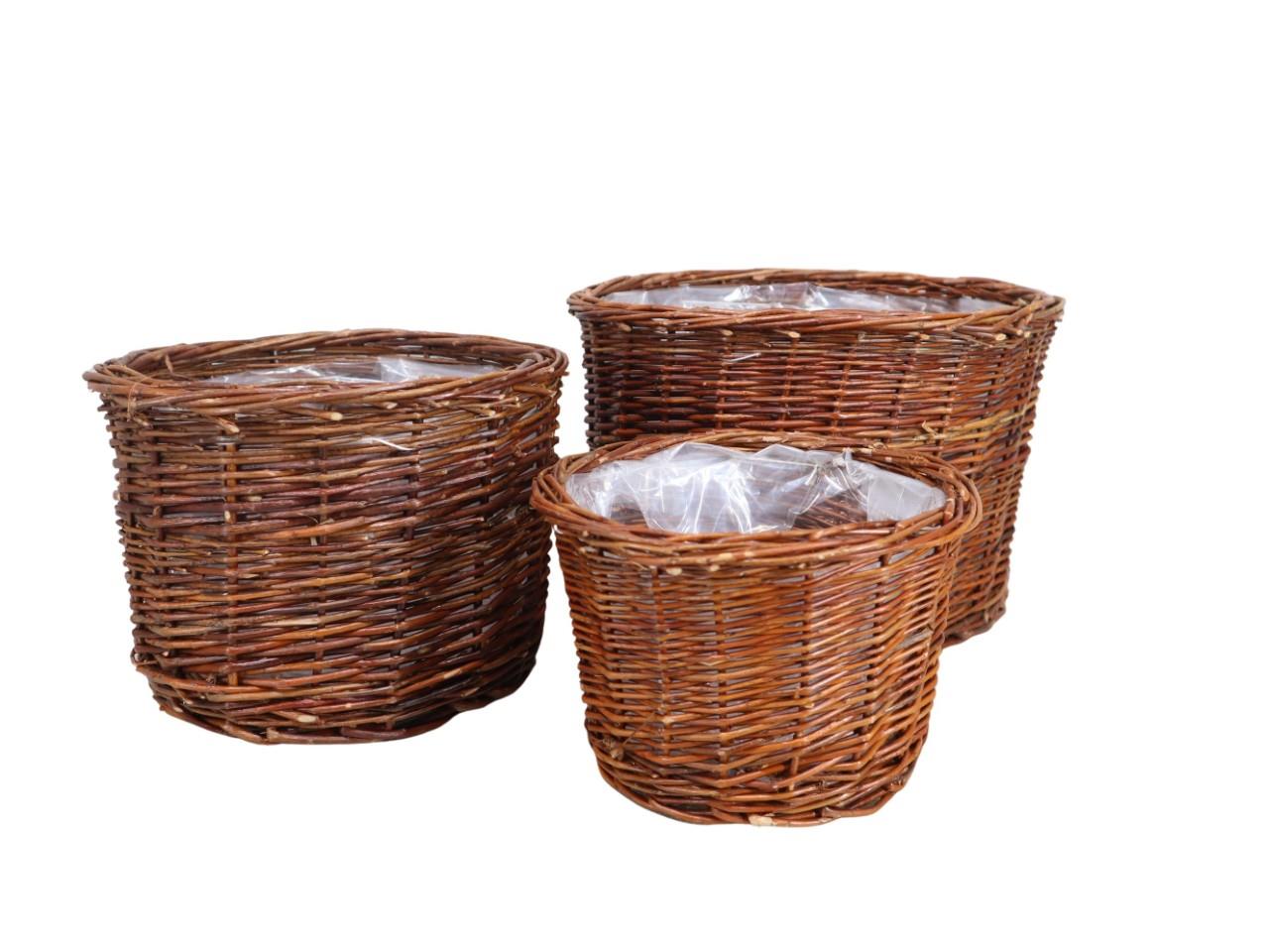 Korbübertopf Set/3  Weide natur ungeschält  D30/24/19cm