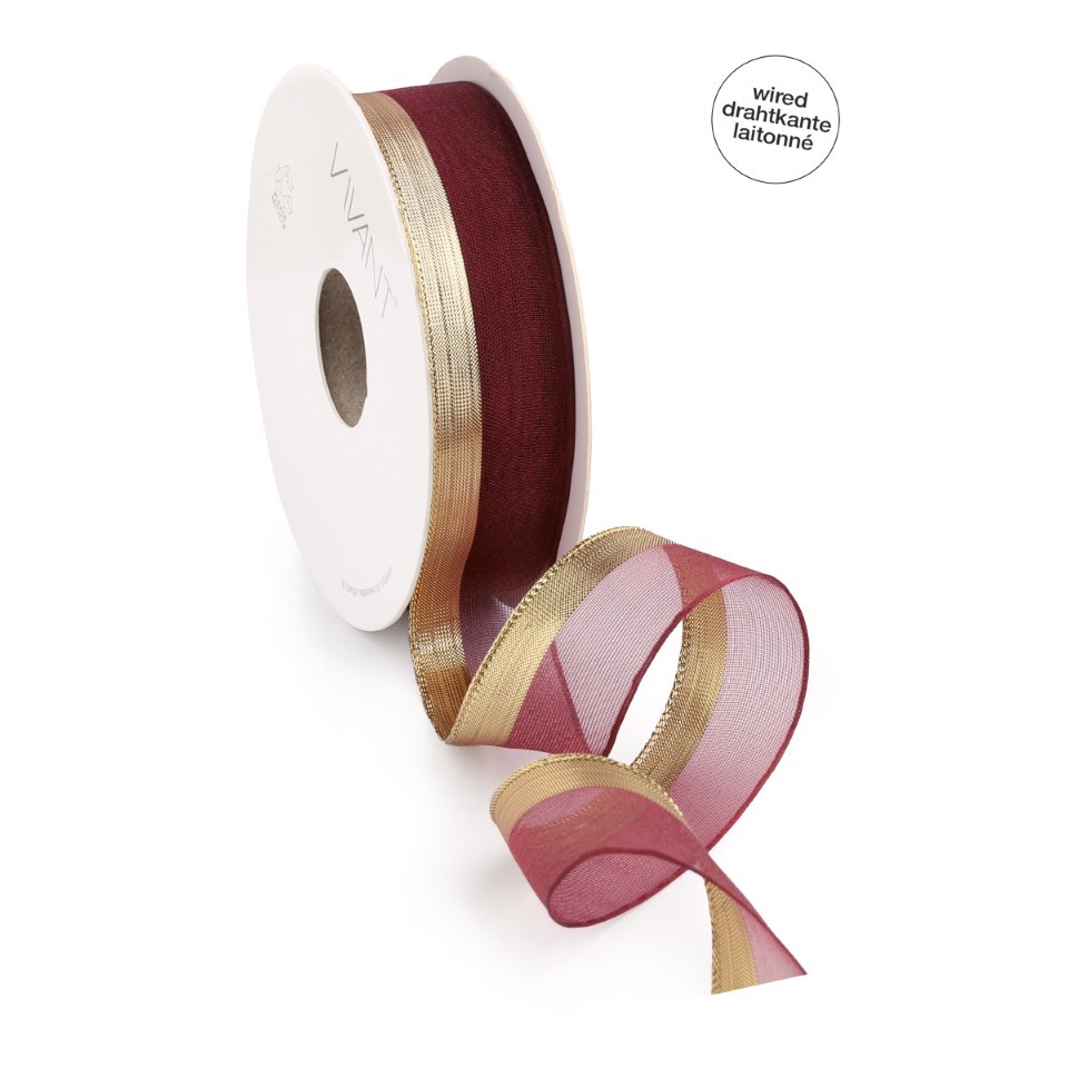 Band Organza Linea 25 mm 10 Meter weinrot/gold 22