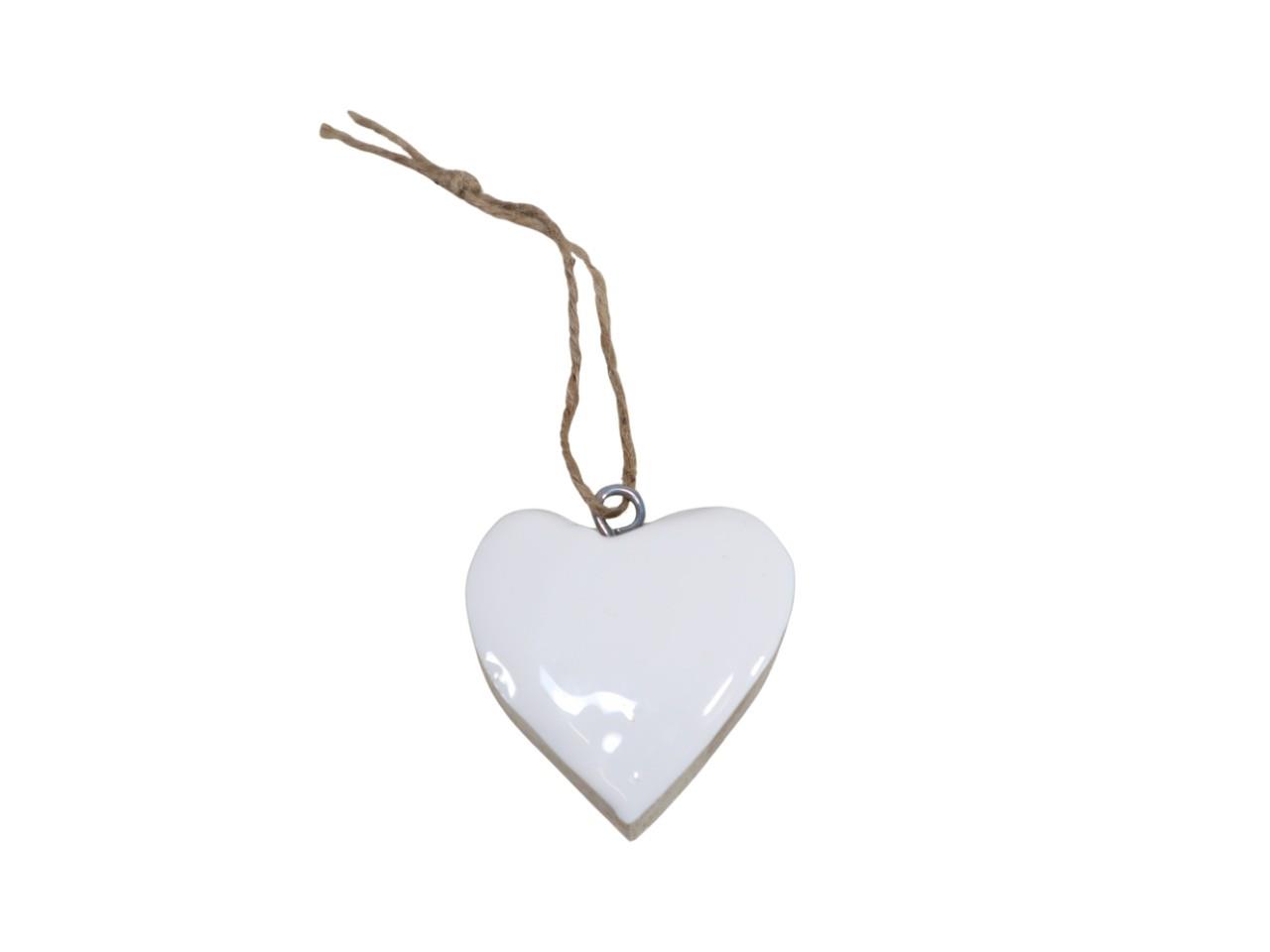 Herz hängend an Juteschnur Holz weiß D5cm