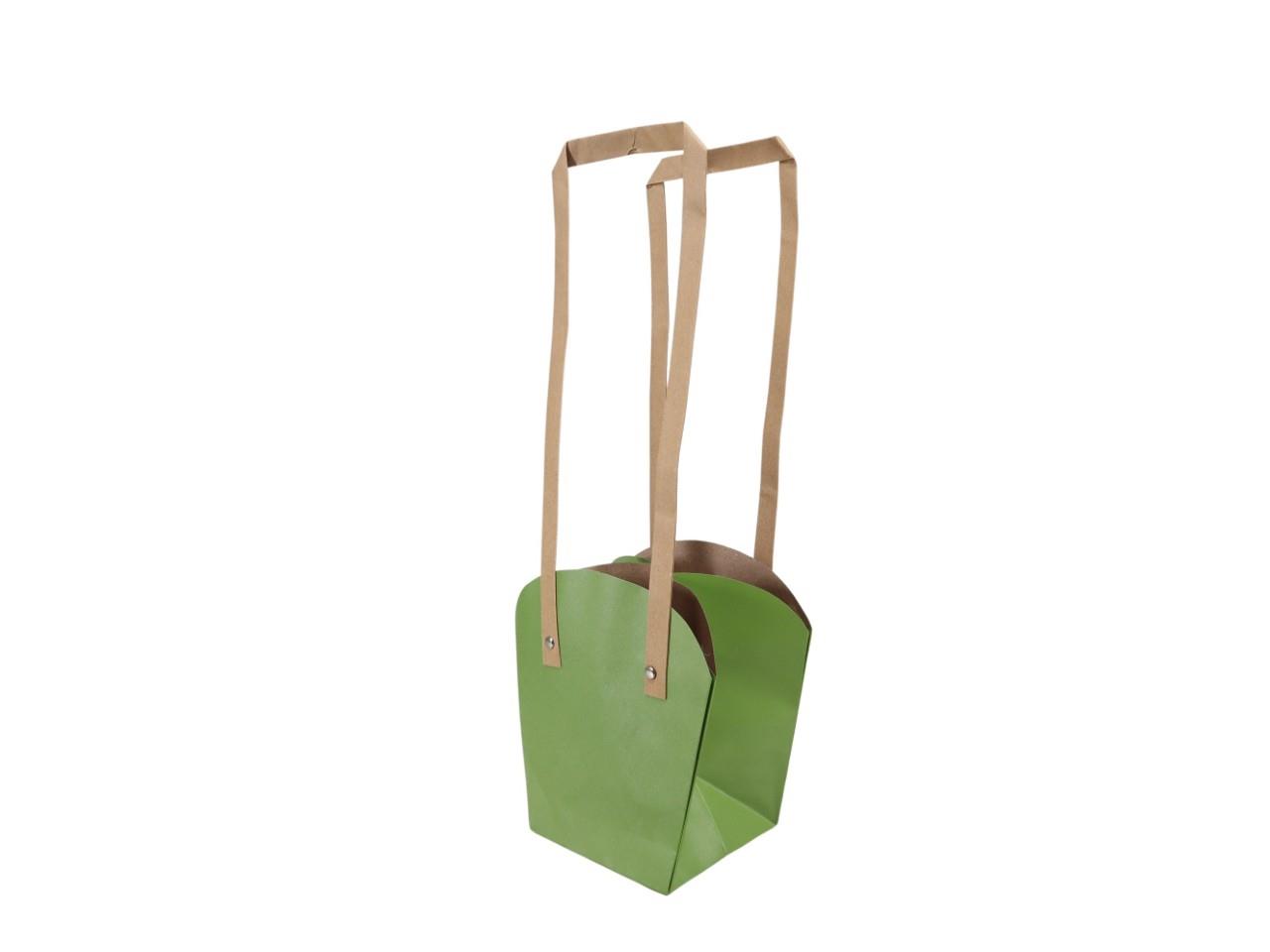 Papiertasche 15x15cm langer Henkel grün
