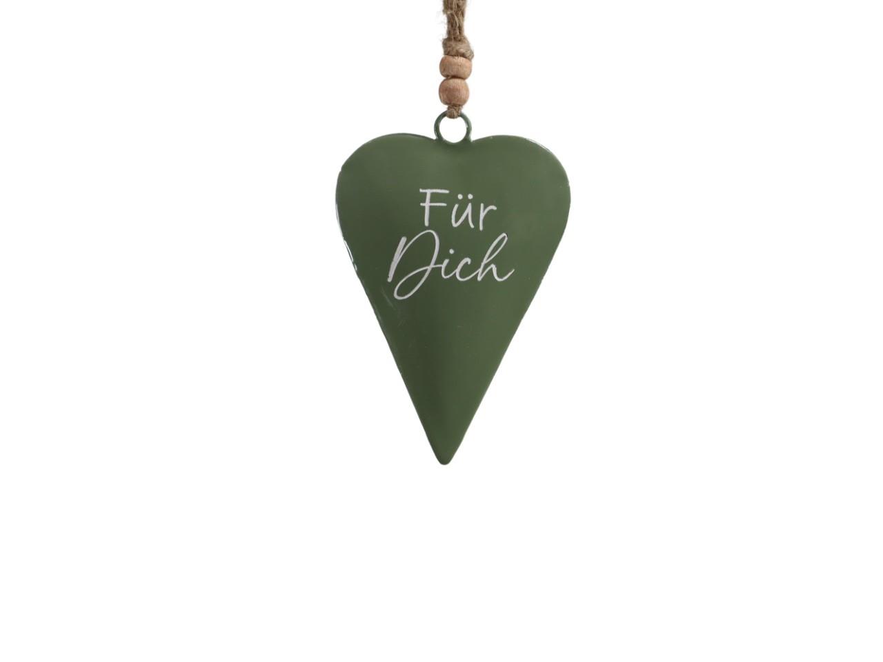 Herz hängend "Für Dich" Metall grün&weiß D11x7,5cm