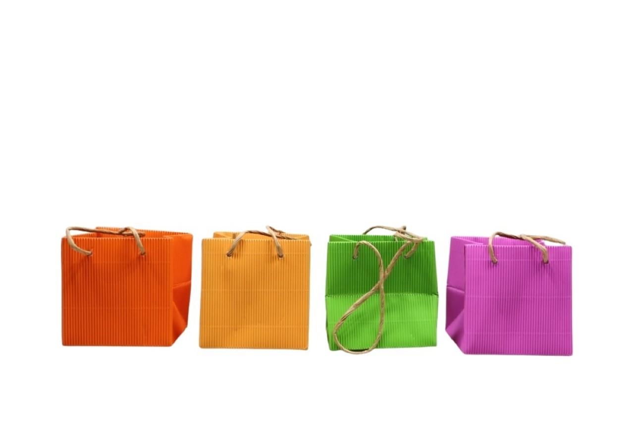 Tasche m. Folie Wellpappe m.Henkel farbmix bunt D10,5x10,5cm