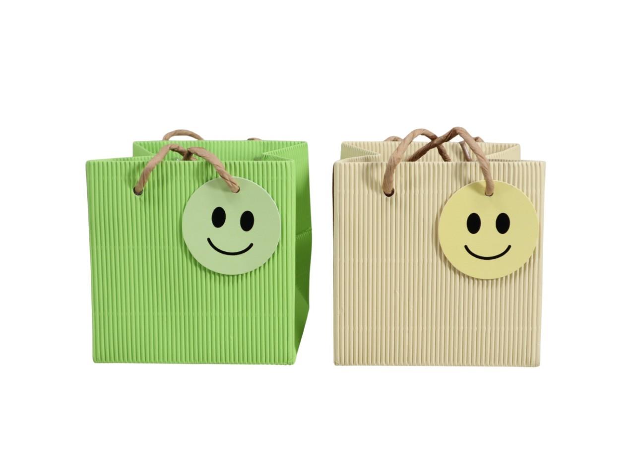 Tasche Smiley Wellpappe m. Folie vanille-maigrün10x10cm