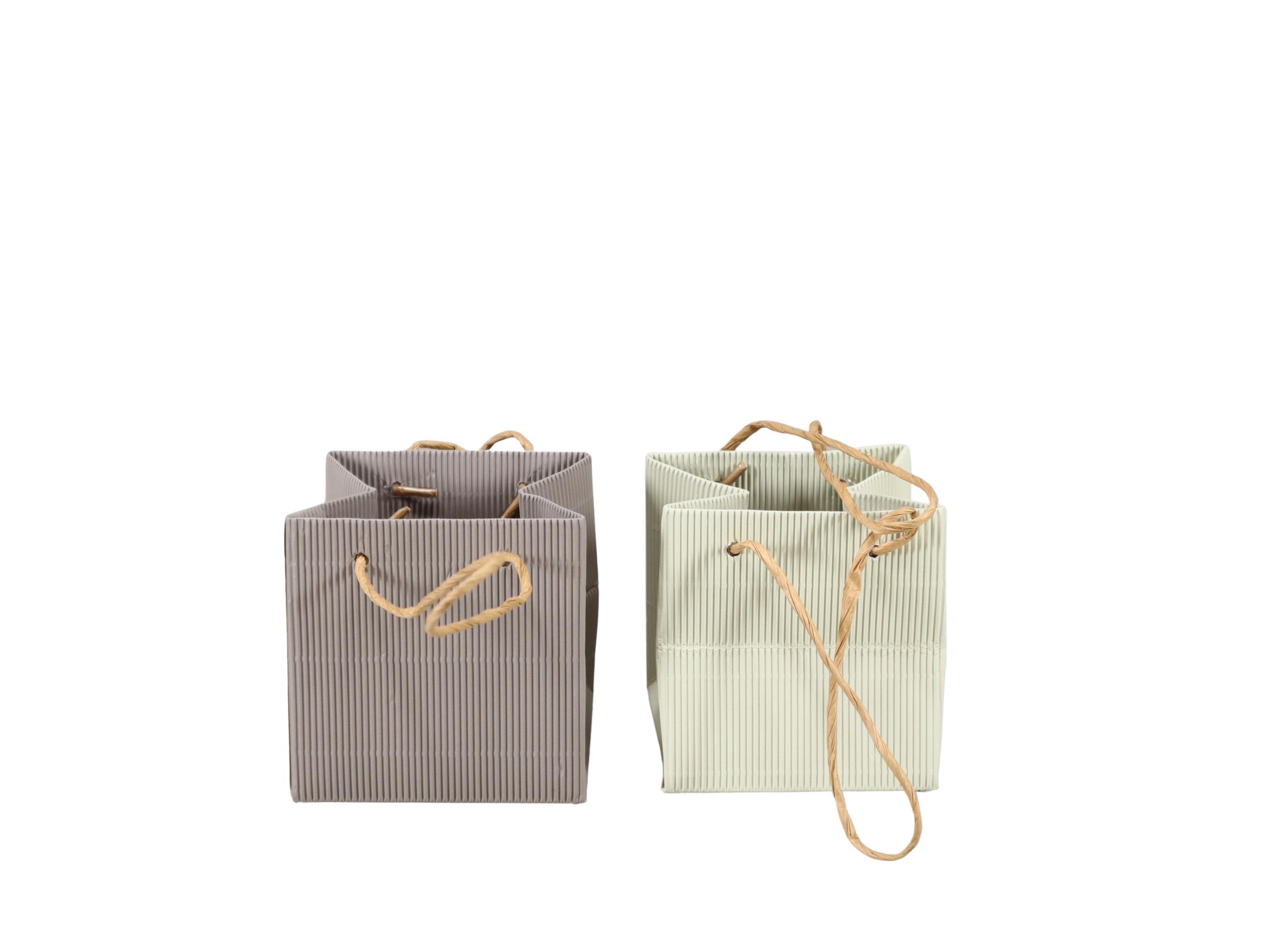 Tasche m. Folie Wellpappe m. Henkel creme-taupe D10,5x10,5m