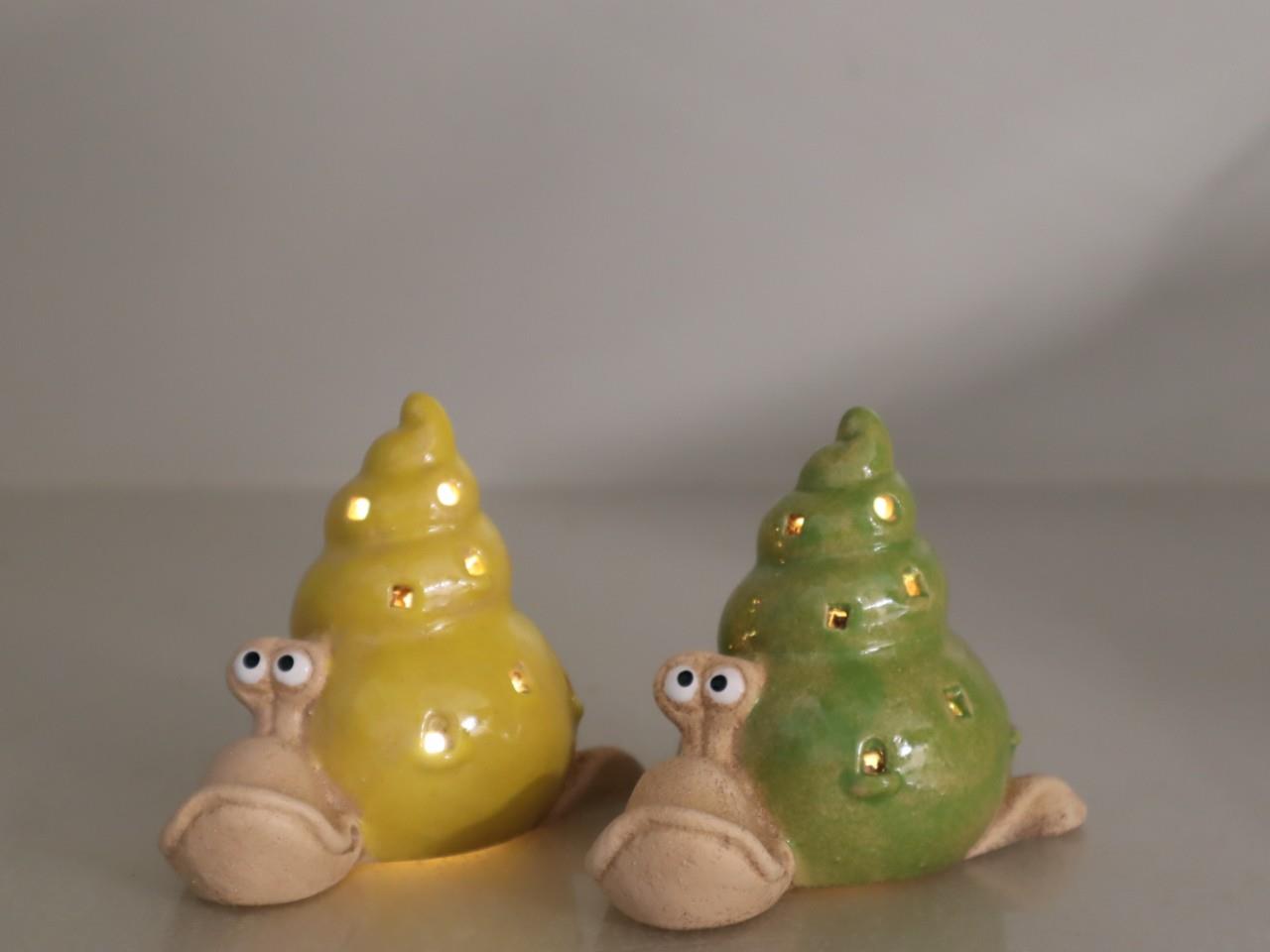 Schnecke inkl. LED-Beleuchtung Keramik grün-gelb D12x9cm